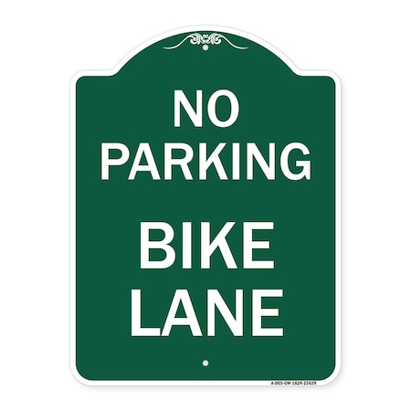 Signmission Designer Series Sign-No Parking Bike Lane, Green & White Aluminum Sign, 18" x 24", GW-1824-23629 A-DES-GW-1824-23629
